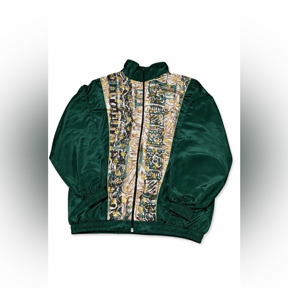 Vintage 90s Green Oversized Windbreaker Floral Graphic Jacket
